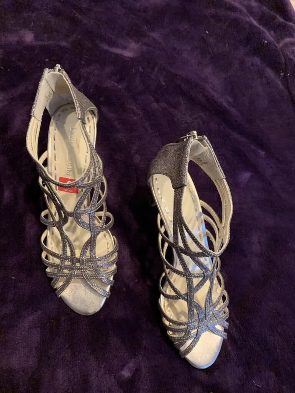Enzo Angiolini Earennes Silver Multi Rainbow Sparkling Sandals Women